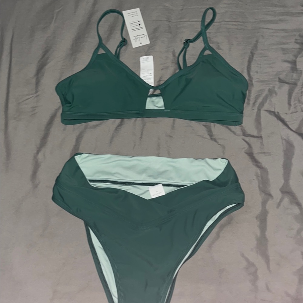 Cupshe Green Bikini Set with High-Waisted Bottoms